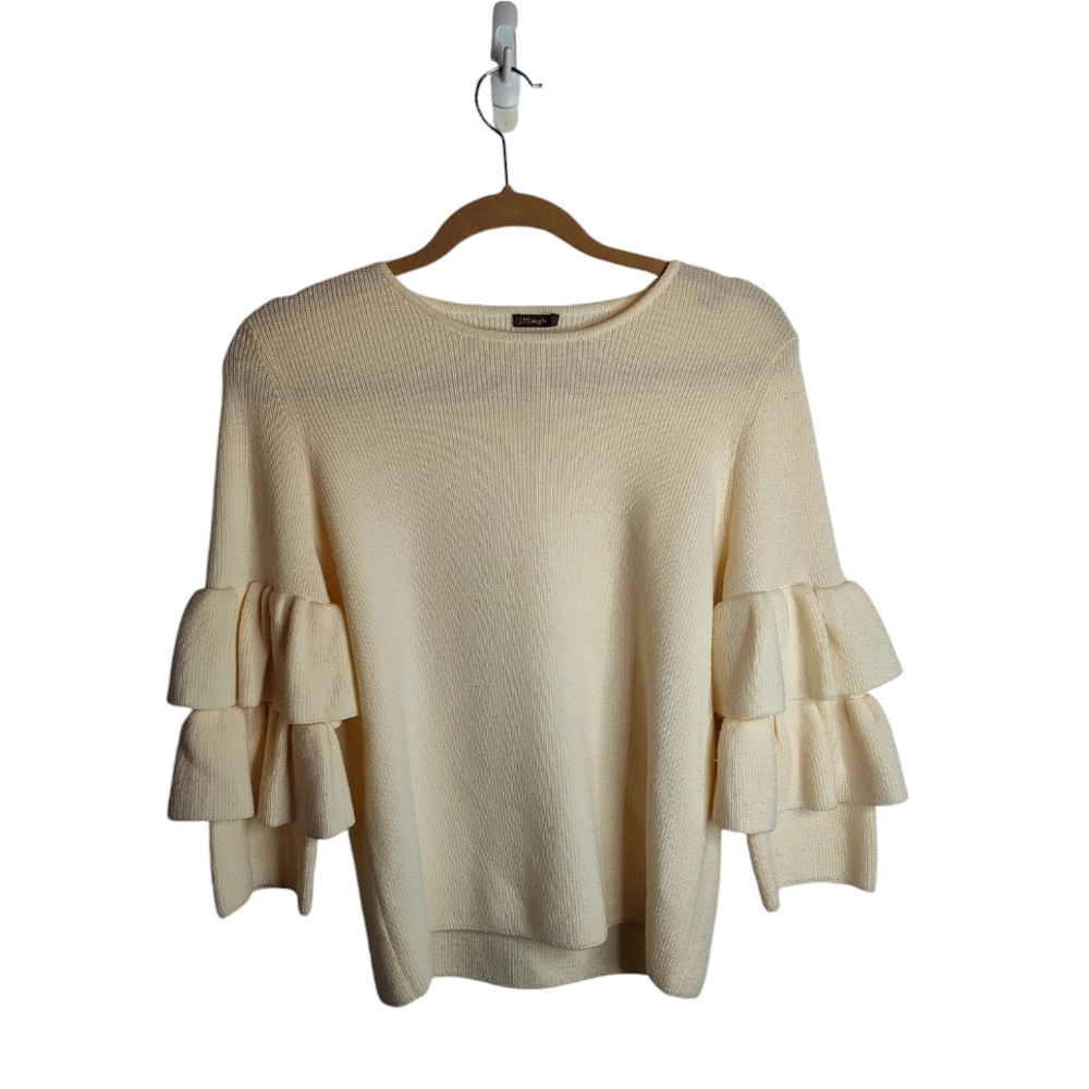 J. McLaughlin women's Merino Wool Cream sweater, fluted sleeves, size S